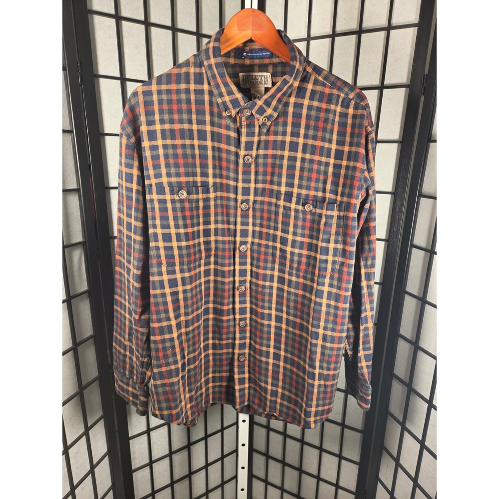 Duluth Trading Co Mens XL Plaid Flannel Shirt Magnetic Buttons MagnaReady Navy